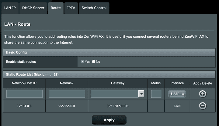 Static Routes on ASUS ZenWifi